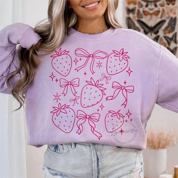 Strawberry Coquette Bow Summer Shirt, Cottagecore Shirt, Spring Summer Fruit Lover Shirt, Girly Cute Minimalist Summer Shirt