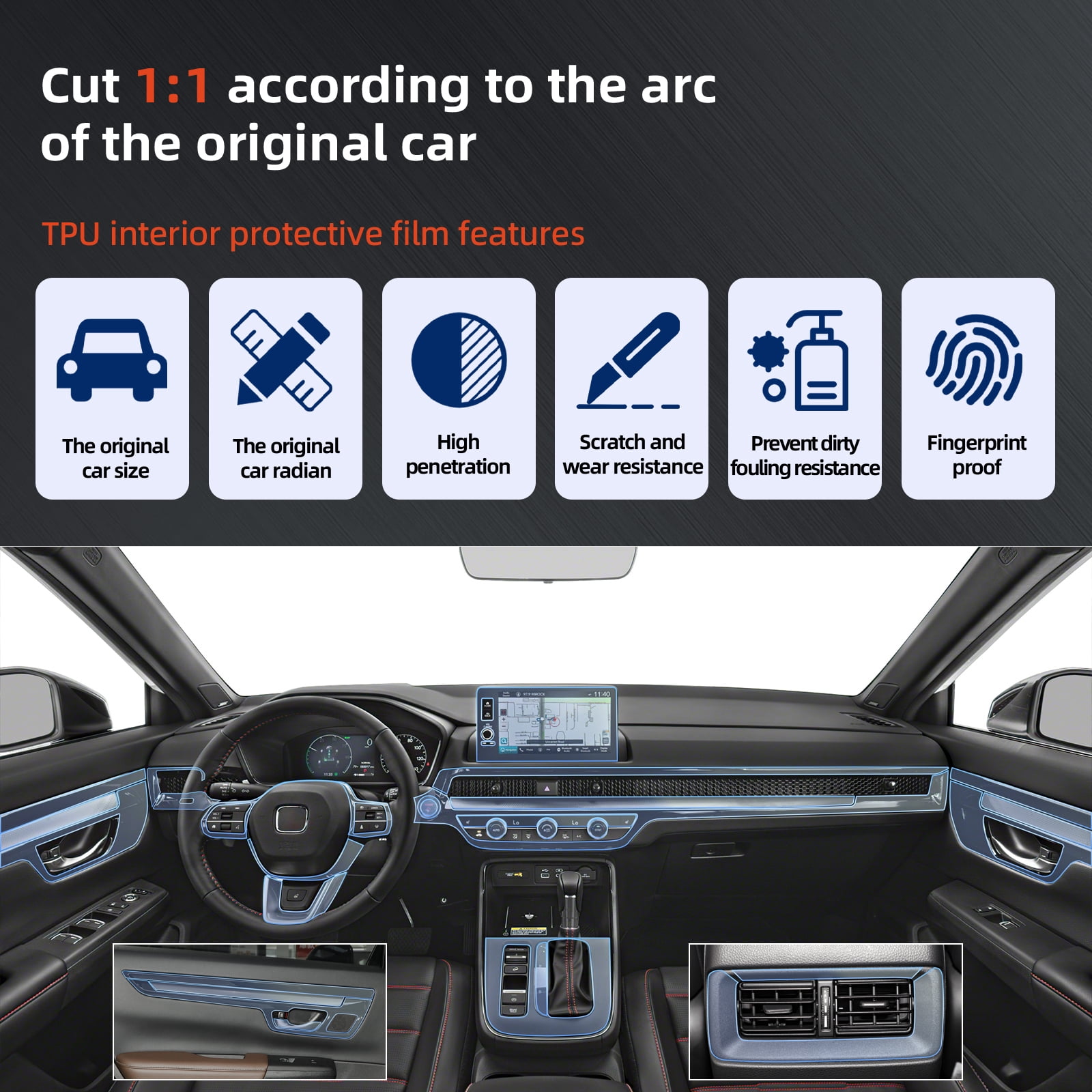 Car Invisible Interior Film TPU Full Set for 2023-Up Honda CRV Car Protection Film Left Driver Screen B Model, 25pcs