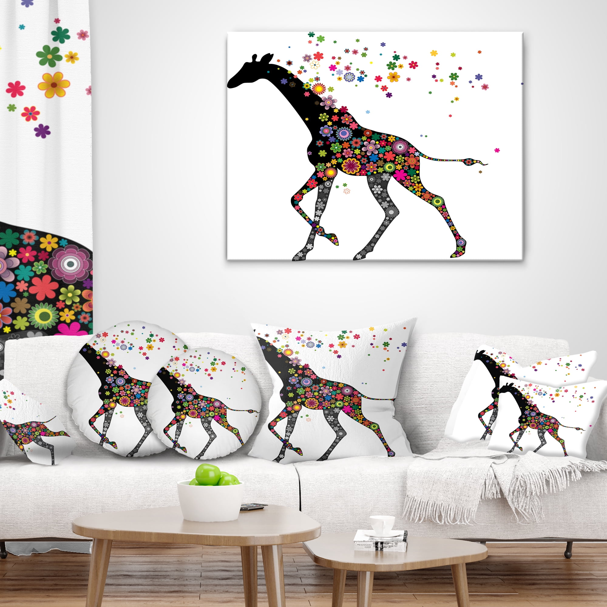 Designart Cheerful Giraffe Running - Animal Throw Pillow - 12x20