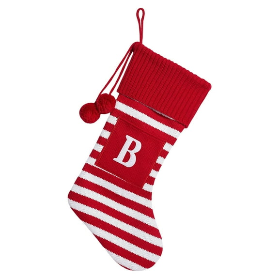 BinKFF Christmas Tree Decoration - 16.5 Inches Christmas Stockings with Initials, Large Embroidered Letter Knit Christmas Stocking for Family Holiday Decorations and Xmas Gift