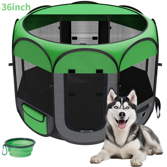 Pop-Up Pet Playpen, Folding Soft Portable Waterproof Outdoor Pen for Dogs Cats Chickens, 36" Durable Travel Crate with Bowl for Recovery Use