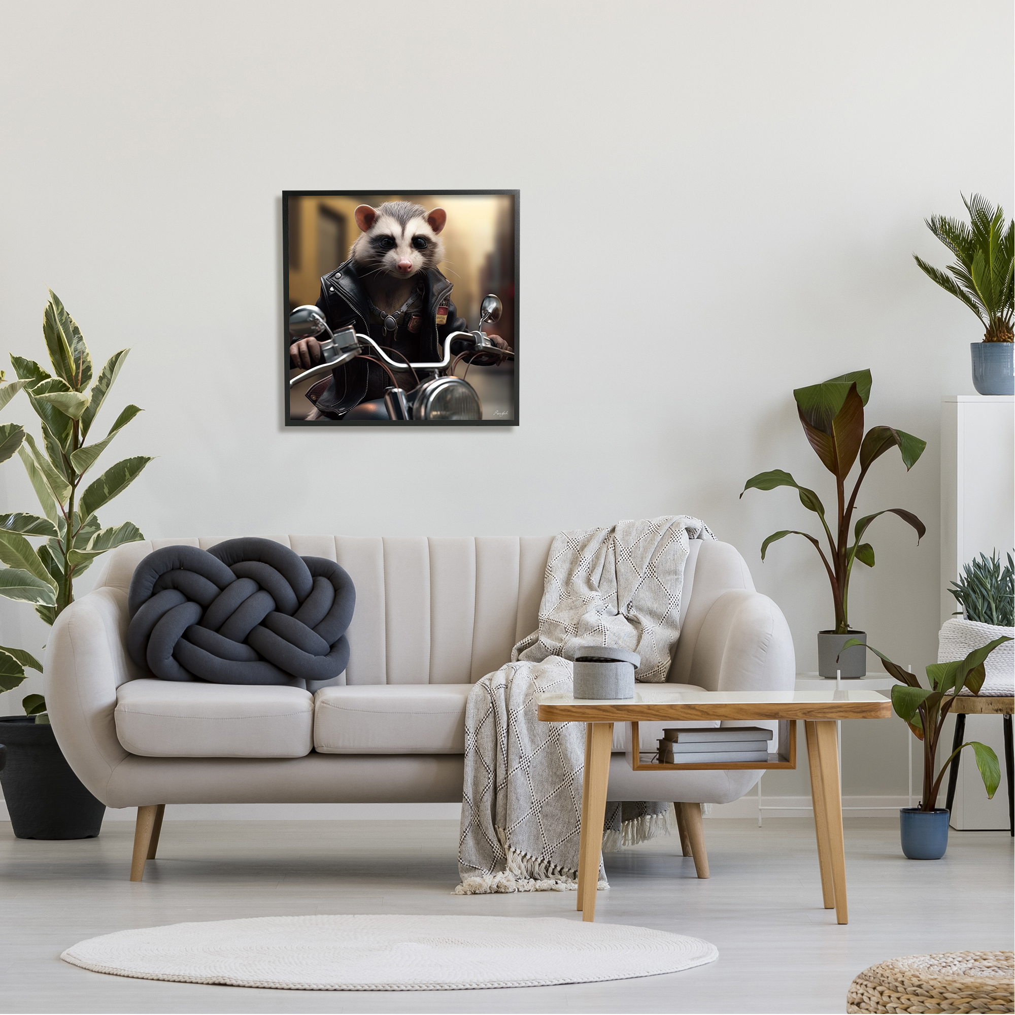 Stupell Industries Possum Motorcycle Biker Animals & Insects Painting Black Framed Art Print Wall Art, 24 x 24