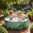 thumbnail image 3 of LOWLHOME Foldable Play Ball Pool For Pet, Hard Plastic Kiddie Pool for Dogs, Portable Pool for Backyard Summer, Indoor Outdoor Playpen, Easy to Assemble and Storage, No Ball Included(Green 40 in), 3 of 10