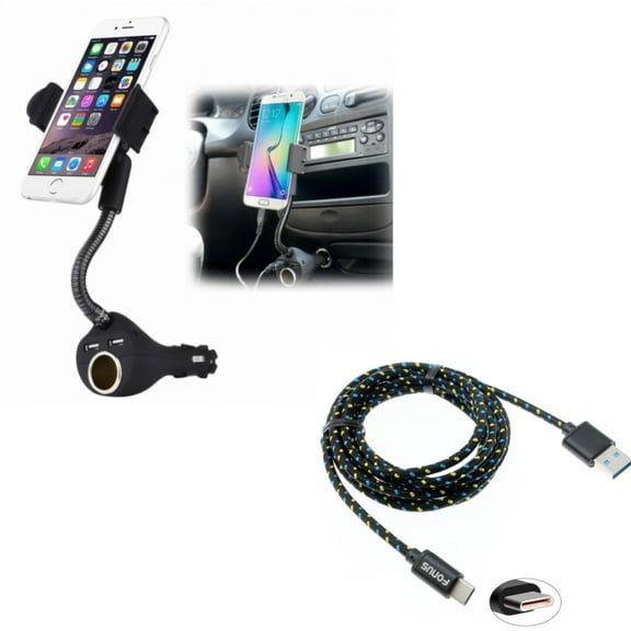 Charger Car Mount w Type-C 6ft USB Cable for OnePlus 9, Nord N200 5G/N100/N10 5G, Pro Phone - Holder DC Socket USB 2-Port, Charger Cord Power Wire O8A for OnePlus 9, Nord N200 5G/N100/N10 5G, Pro