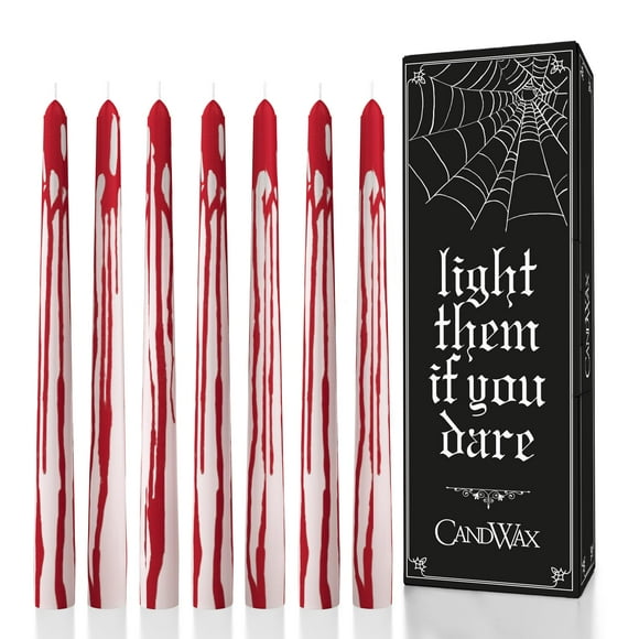 Juego de 12 velas Taper Candwax, color blanco sangre, 30 cm, Halloween