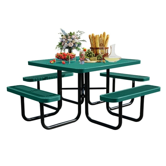 Bstjewey 46" Waterproof Square Metal Picnic Table for 8 Person,Green