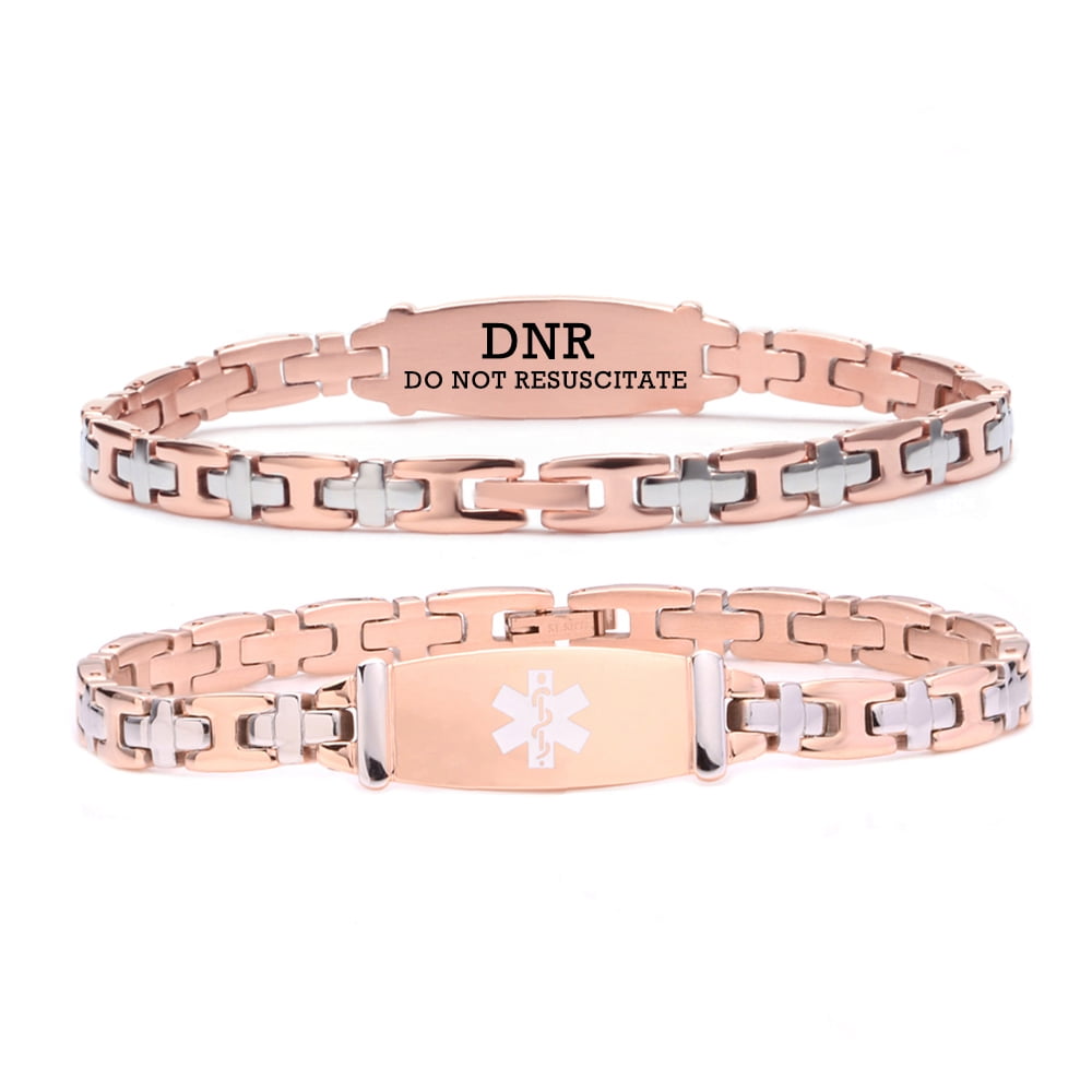 LinnaLove 7 1/2 in Lady Rose gold Medical Alert id BraceletsStainless steel Medical bracelets