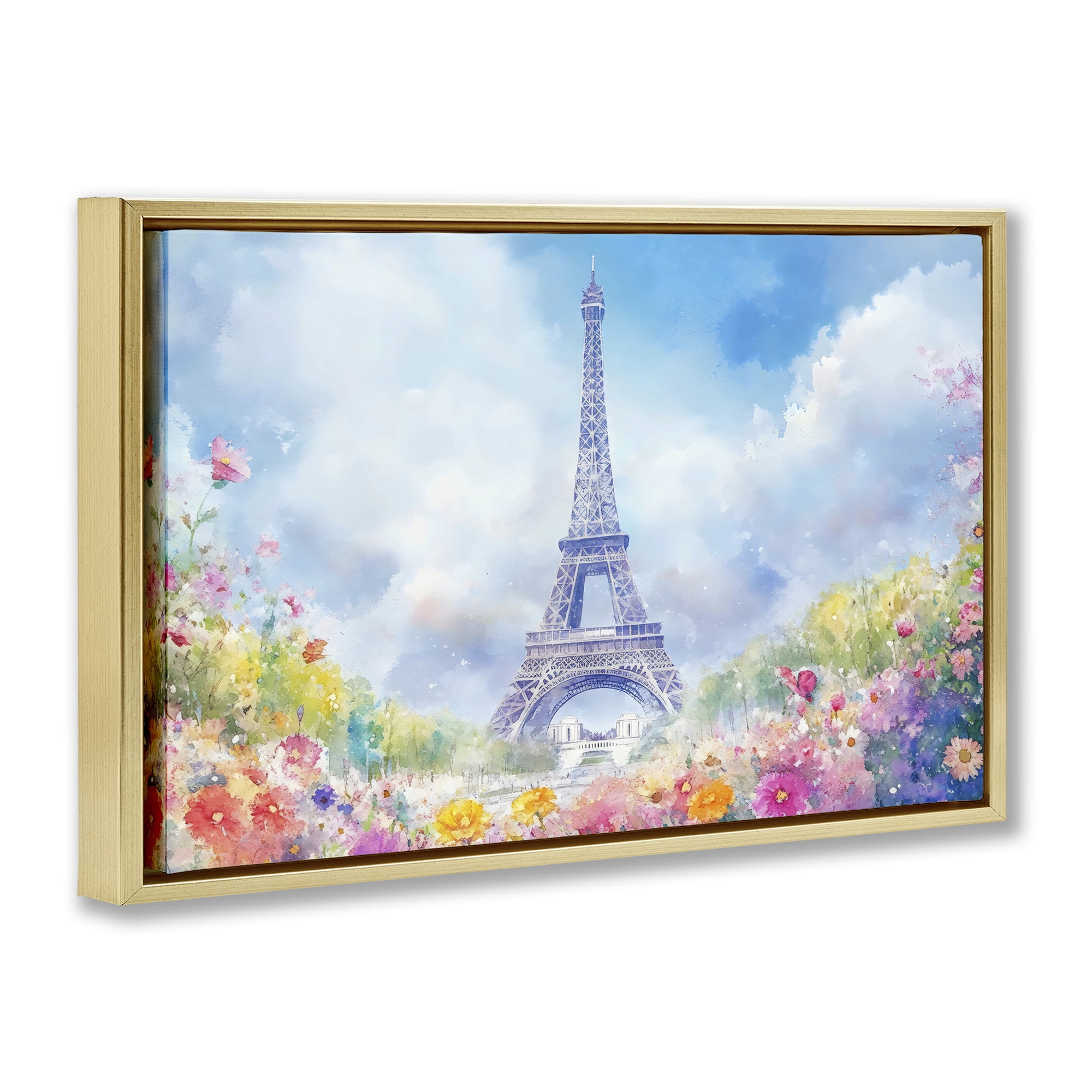 Stupell Industries Rainbow Spring at Eiffel Tower Gold Framed Floater Canvas Wall Art, design by Creative Studio