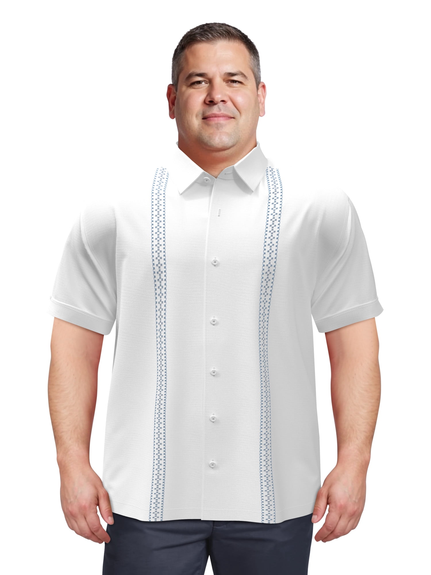 Havanera Men's and Big Men's Embroidered Panels Short Sleeve Button-Down Shirt, Sizes S-5XL