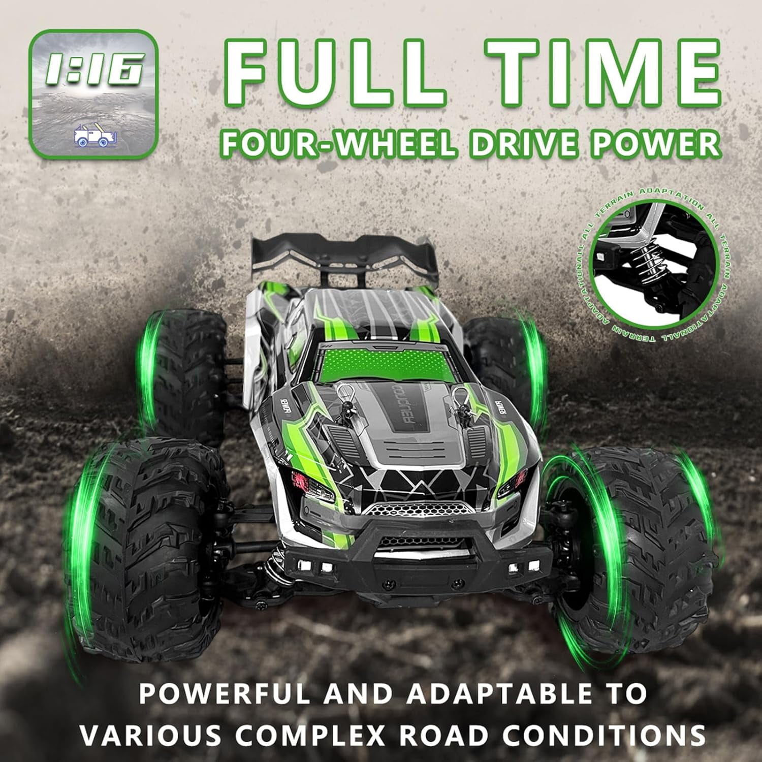 AIGIA Remote Control Car 1:16 Scale RC Cars 50 KMH 4WD High Speed RC Truck for Adults 2.4 GHz All Terrains Off-Road Drift RC Monster Trucks