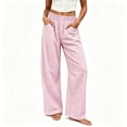 thumbnail image 4 of TEAJOPSUU Womens Casual Plaid Pants Wide Leg Elastic Waist Button Detail Trousers with Pockets Gingham Trendy Daily Wear Pink, 4 of 8