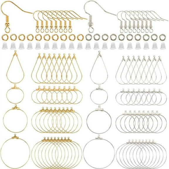 520pcs Hoop Earrings Findings Beading Hoop Earring Supplies Brass Golden Silver Waterdrop Round Shaped Ear Kits with Open Jump Rings DIY