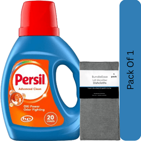 Persil Advanced Clean Liquid Laundry Detergent, Oxi   Odor Fighting, Original Scent, 34 fl oz, 20 Loads with Microfiber Solid Color Towel by BundleEase