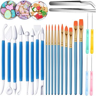 14 Pieces Cookie Tools Decorating Kit Cake Decorating Brush Scribe Tool  Sugar Stir Needle Baking Tweezers for Sprinkles Elbow and Straight Tweezers