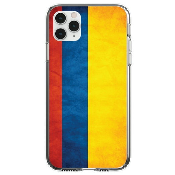 DistinctInk Clear Shockproof Hybrid Case for iPhone 11 (6.1" Screen) - TPU Bumper, Acrylic Back, Tempered Glass Screen Protector - Colombia Old Flag - Show Your Love of Colombia