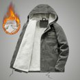 thumbnail image 3 of IYTR Mens Winter Warm Jacket Long Sleeve Zipper Button Hooded Neck Jacket Plus Velvet Coat Solid Color with Pockets Gray L, 3 of 7