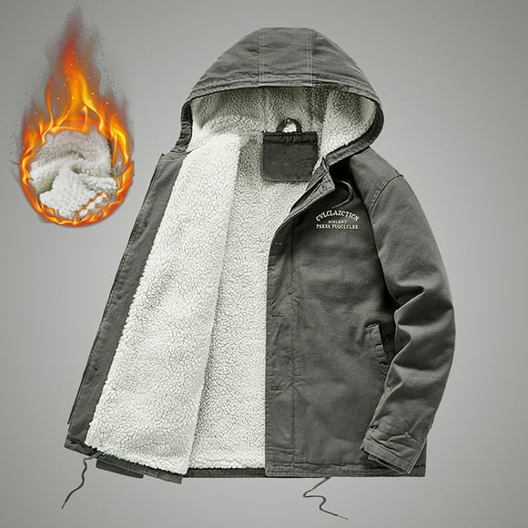 Men's Coats And Jackets Hooded Men's Autumn And Winter Plus Velvet Cotton Coat Warm Corduroy Hooded Loose Casual Jacket Gray XXXL JE