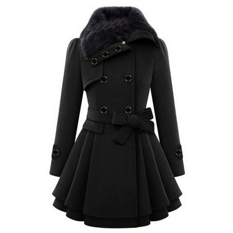 Coat Hem Hooded Black Women for Women Polyester Cloak Warm Maze Women\'s Xxl Button JDEFEG Closure Coat Outwear Jacket Windbreaker Asymmetrical
