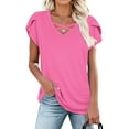 thumbnail image 6 of Youyipin women's tops Petal Sleeve Tops Summer Short Sleeve V Neck Criss Cross Tee Sexy Casual Basic T Shirts Blouses basic tees for women, 6 of 7