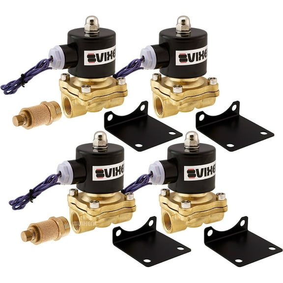 Vixen Air 1/2" NPT Air Ride Suspension High Flow Electric Air Valve (Solenoid) 210 PSI (4-Pack) with Two 1/2" Flow/Dump Control Valves VXF2012M-4