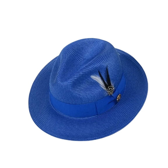 Men's Milani Straw Braided Fedora Hat Soft Crushable FDS-002 Solid Royal Blue