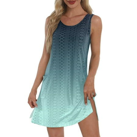 UoCefik Womens Swimsuit Coverup Hollow Out Bathing Suit Cover Up Sleeveless Bikini Beach Cover Up Tank Dress with Pockets Mint Green 3XL