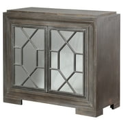 Hex Filigree - Two Door Cabinet with Plain Mirror Panel Doors - Gray Finish