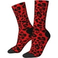 thumbnail image 2 of N/A Red Leopard Pattern Print Adult Athletic Crew Socks Men Women Long 7-8.3 In 18-21cm, 2 of 8