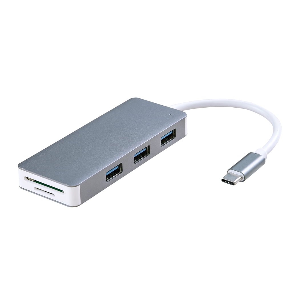 BEADCEST 1Pack 5 In 1 Usb Hub for Work with 3 Usb Type-C 3.0 Ports and Micro Port in Grey for Pc