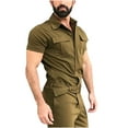 thumbnail image 3 of QATAINLAV Men's Zip Up Overalls Lapel Jumpsuit Suit Short Sleeve Work Coverall Summer Casual One-piece Cargo Pants with Pockets Army Green XXXL Sales of The Day, 3 of 9
