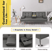 Lacoo Modern Faux Leather Convertible Futon with Cup Holders & Pillows, 65 Black