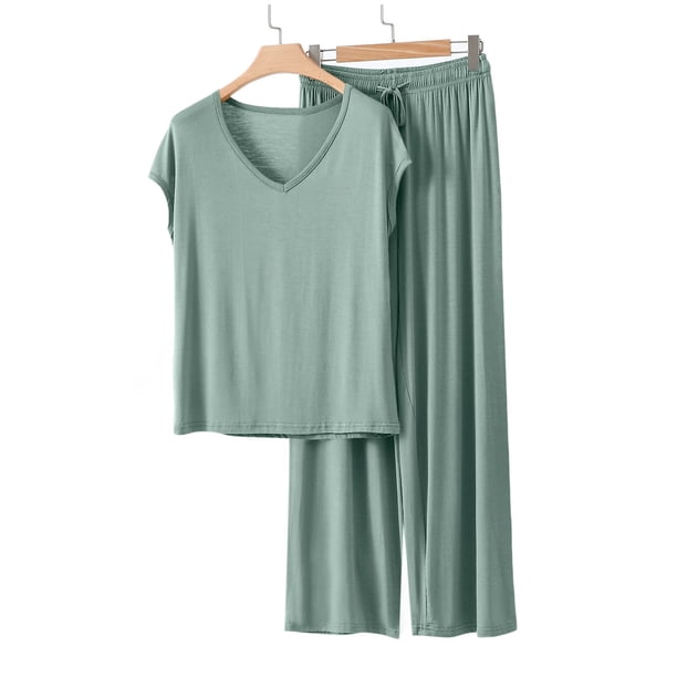 TaTaai Loose Solid Color T-shirt Pants Pajama Set, Women's Thick Warm Design, All Season Casual Home Work Outfit, Cold Gentle Wash, Line Dry Option Gift