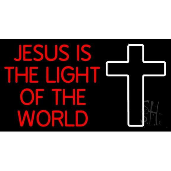 Red Jesus Is The Light Of The World LED Neon Sign 20" Tall x 37" Wide - inches Black Square Cut Acrylic Backing, with Dimmer - Premium built indoor Sign for Home décor, Religious place, Store.