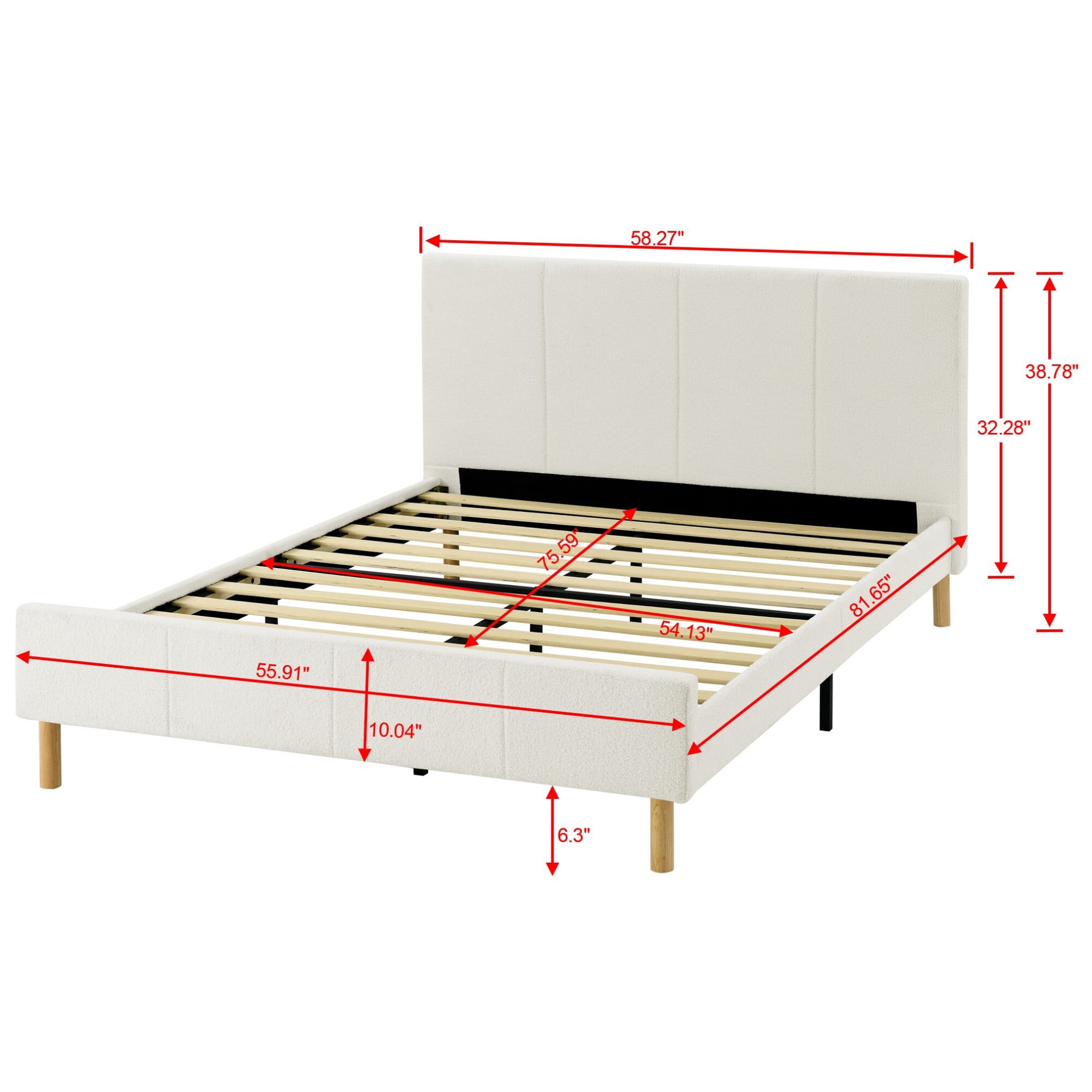 AENKYO Full Size Upholstered Platform Bed Frame with Soft Teddy Velvet Headboard, No Box Spring Needed, Beige