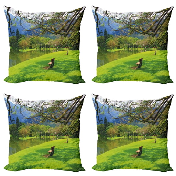 Ambesonne Nature Throw Pillow Cover 4 Pack, Panoramic Public Wiev, 24", Lime Green Violet Blue