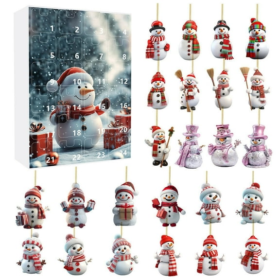 2024 Christmas Holiday Advent Calendar Festive Snowman Playing Baby Hanging Ornament 2D Decoration Home Set for Seasonal Joy
