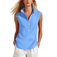 thumbnail image 2 of Noric Women's Cotton Linen Tank Tops Collared Button Up Casual Summer Loose Fit Sleeveless Tops, 2 of 8