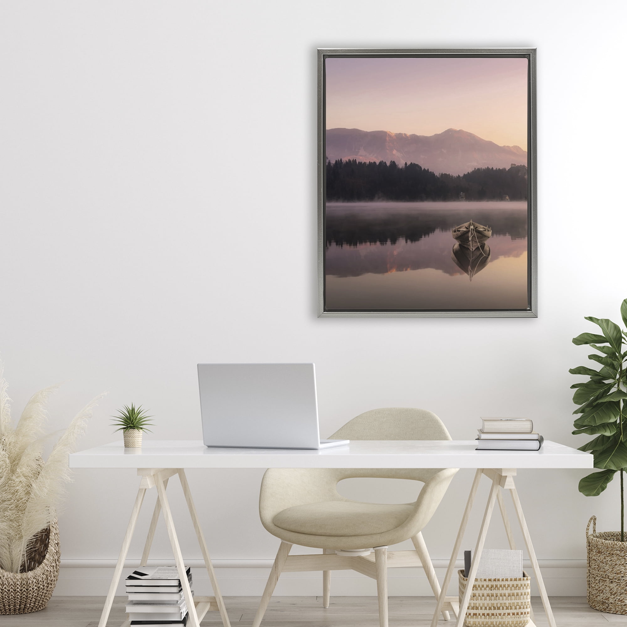 Stupell Industries Tranquil Lake Sunsets Gray Framed Floater Canvas Wall Art, design by Marcus Prime