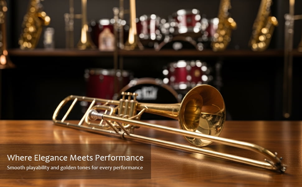 Trombone Bb Pitch Brass-With Hard Case And Mouthpiece Beginner Solid Songs