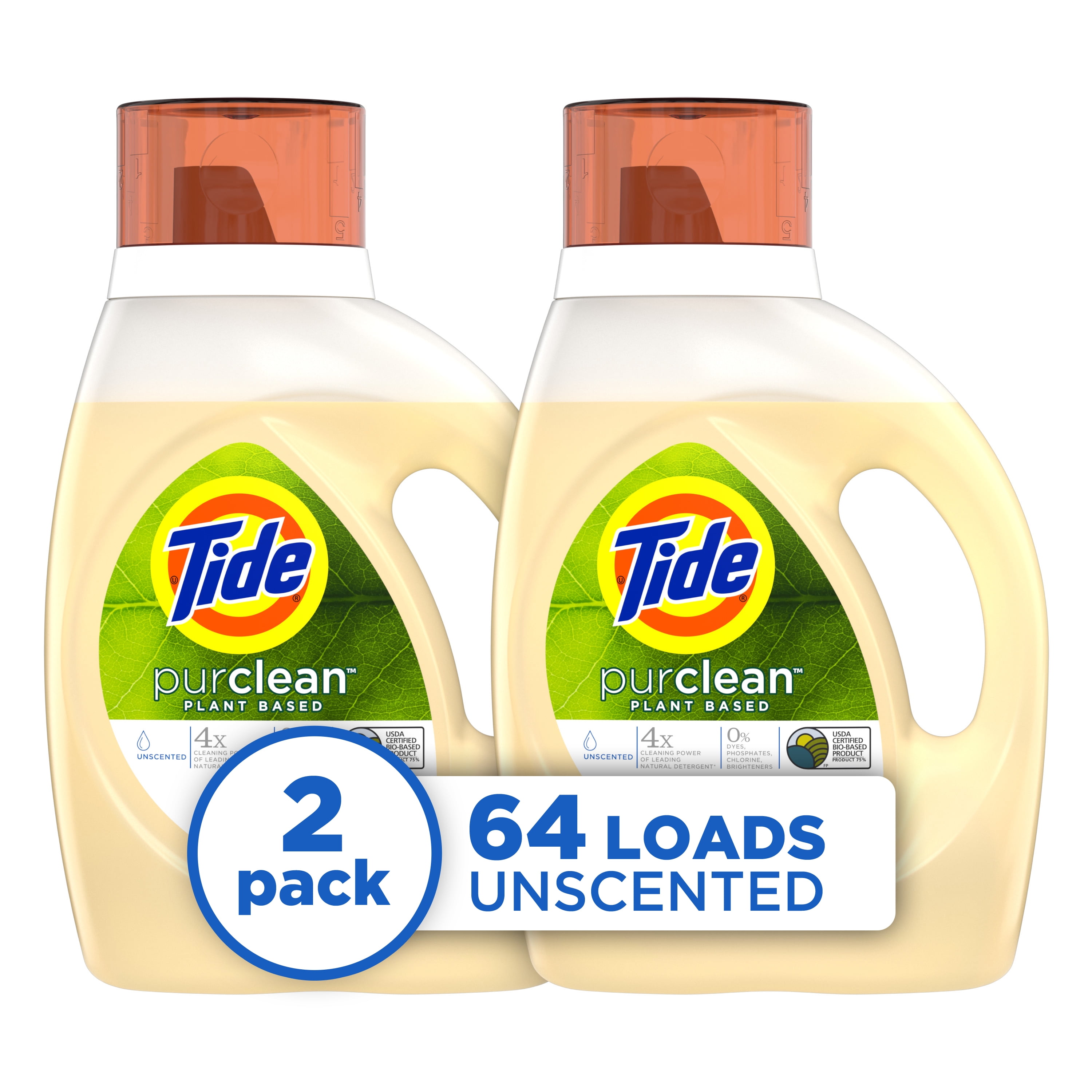 Tide Purclean Unscented, 64 Loads PlantBased Laundry Detergent, 100 fl