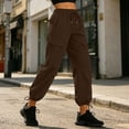 thumbnail image 4 of Cagogo Women's Cargo Pants with Pockets Drawstring Casual Loose Long Tapered Pants Streetwear Solid Trousers for Party Office Travel, Brown L, 4 of 6