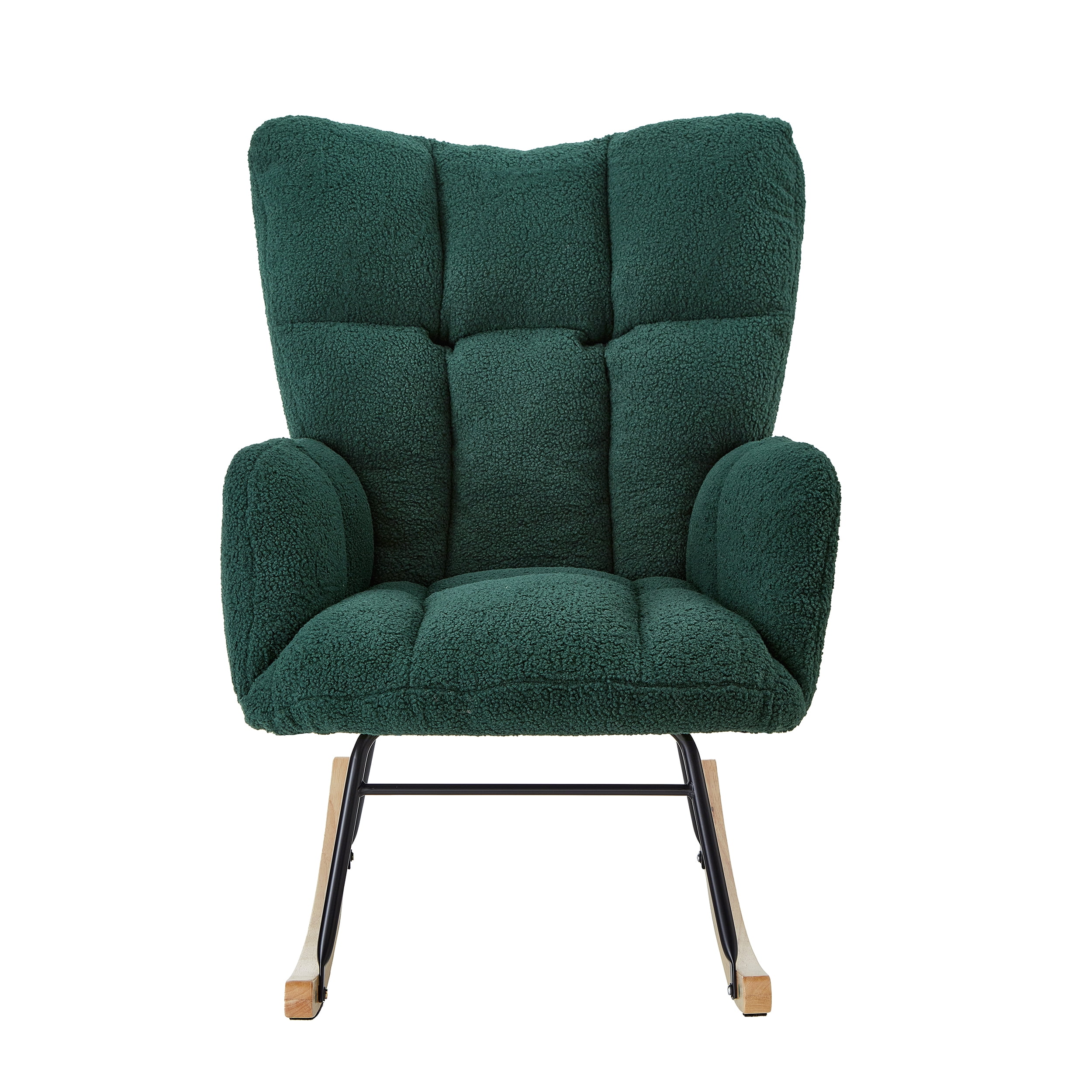 Glider Chair for Living Room, Tufted Upholstered Teddy Fabric Rocking Chair with Ergonomic High Back and Metal Frame, Accent Chair for Nursery and Bedroom, Green
