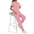 thumbnail image 4 of ATENAR Womens Scrub Sets 2 Piece V Neck Tops Drawsting Pants Pink M, 4 of 9