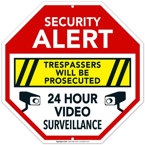 Video Surveillance Sign, Trespassers Will Be Prosecuted, 12x12 Aluminum