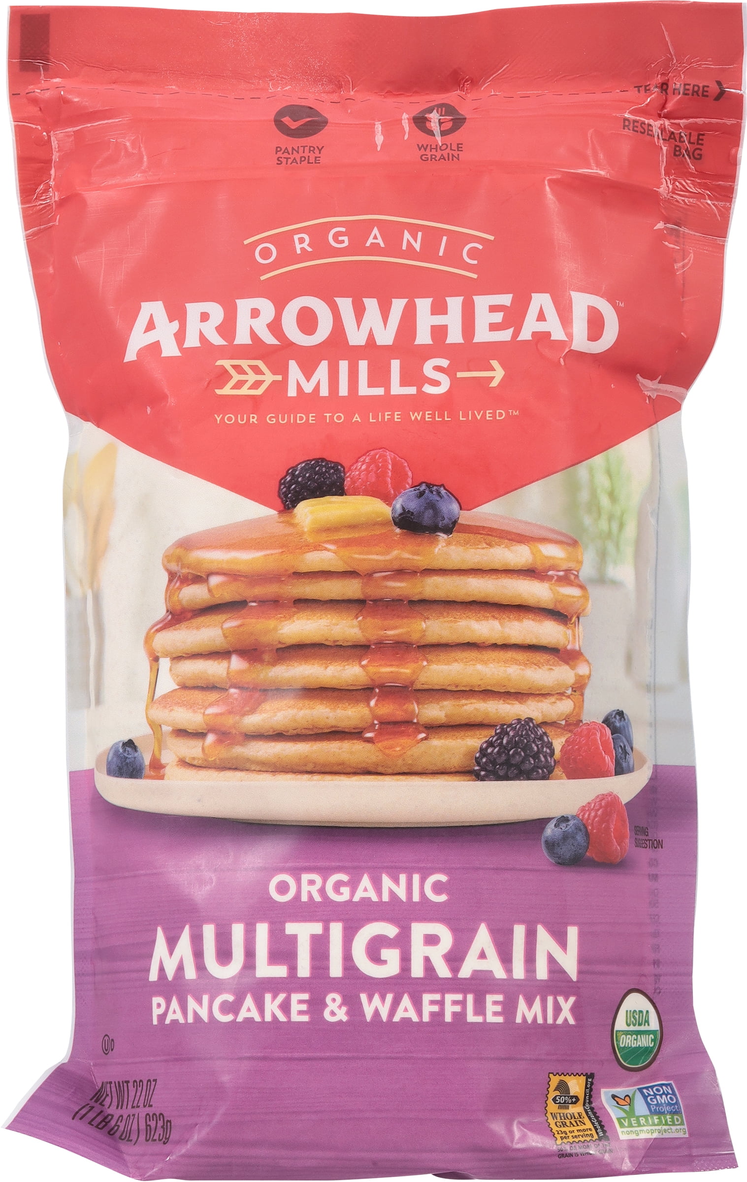Arrowhead Mills Organic Pancake & Waffle Mix, 22oz, Multigrain - Case of 6