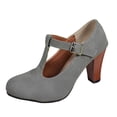 thumbnail image 6 of Women T-Strap High Heels Fashion Platform Round Toe Adjustable Strap Pumps Leather Summer Sweet Dress Shoes Gray Size 5.5, 6 of 6