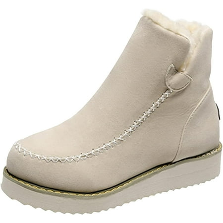 

Women Cowboy Western Ankle Boots Thickened Flat Boots Fur Lined Winter Warm Anti-Slip Short Boots Casual Cotton Shoes