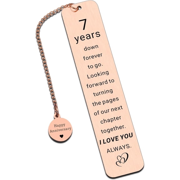 7 Year Anniversary Copper Gifts for Him Her, Copper Gifts for 7th Anniversarys, 7th Wedding Anniversary for Wife Husband Couple, 7 Year Coppers Anniversarys Bookmark Gift for 7 Year Couple Women Men