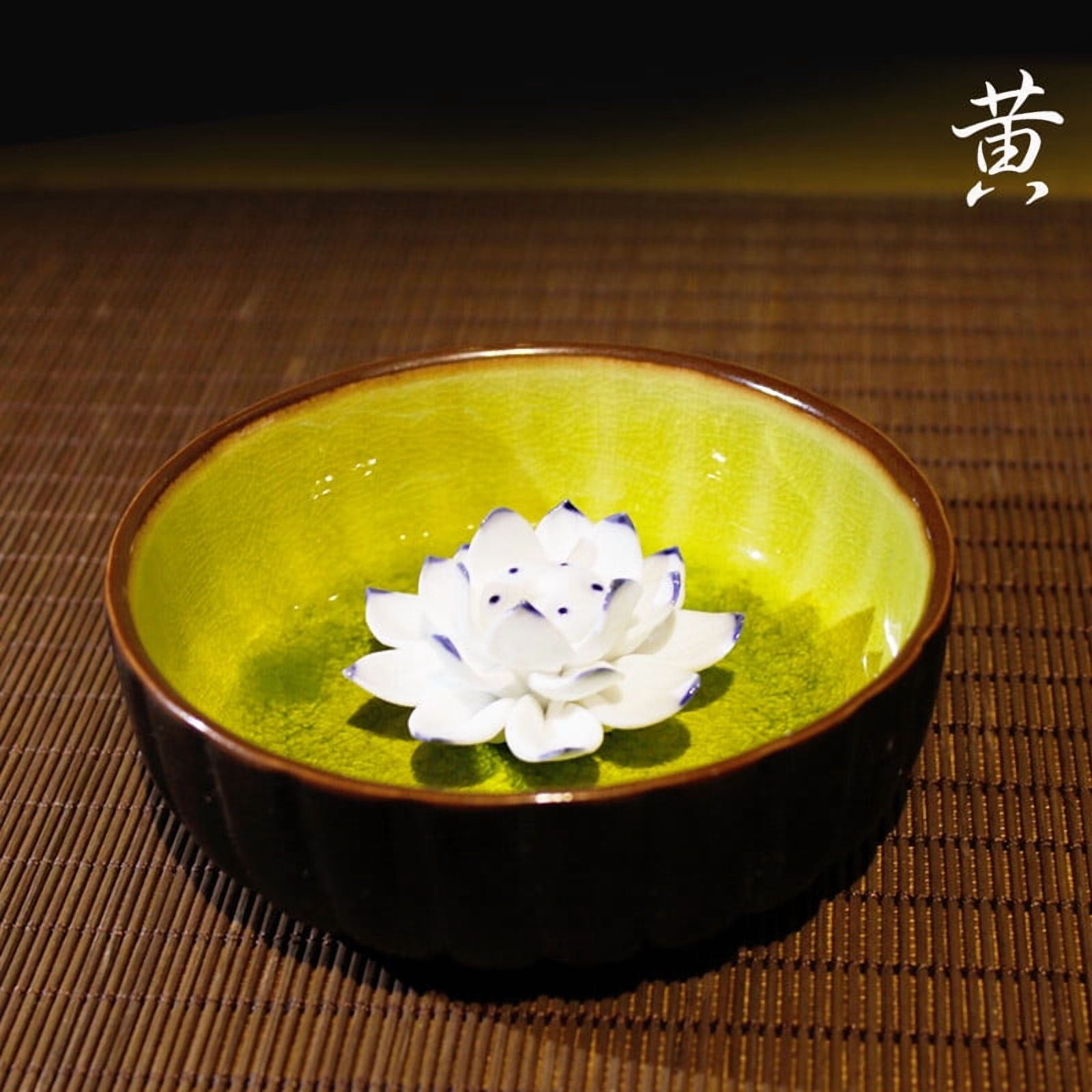 Lotus Leaf In Round Plate Incense Burner Holder Ceramic Light Green Gift/Decor KT00213