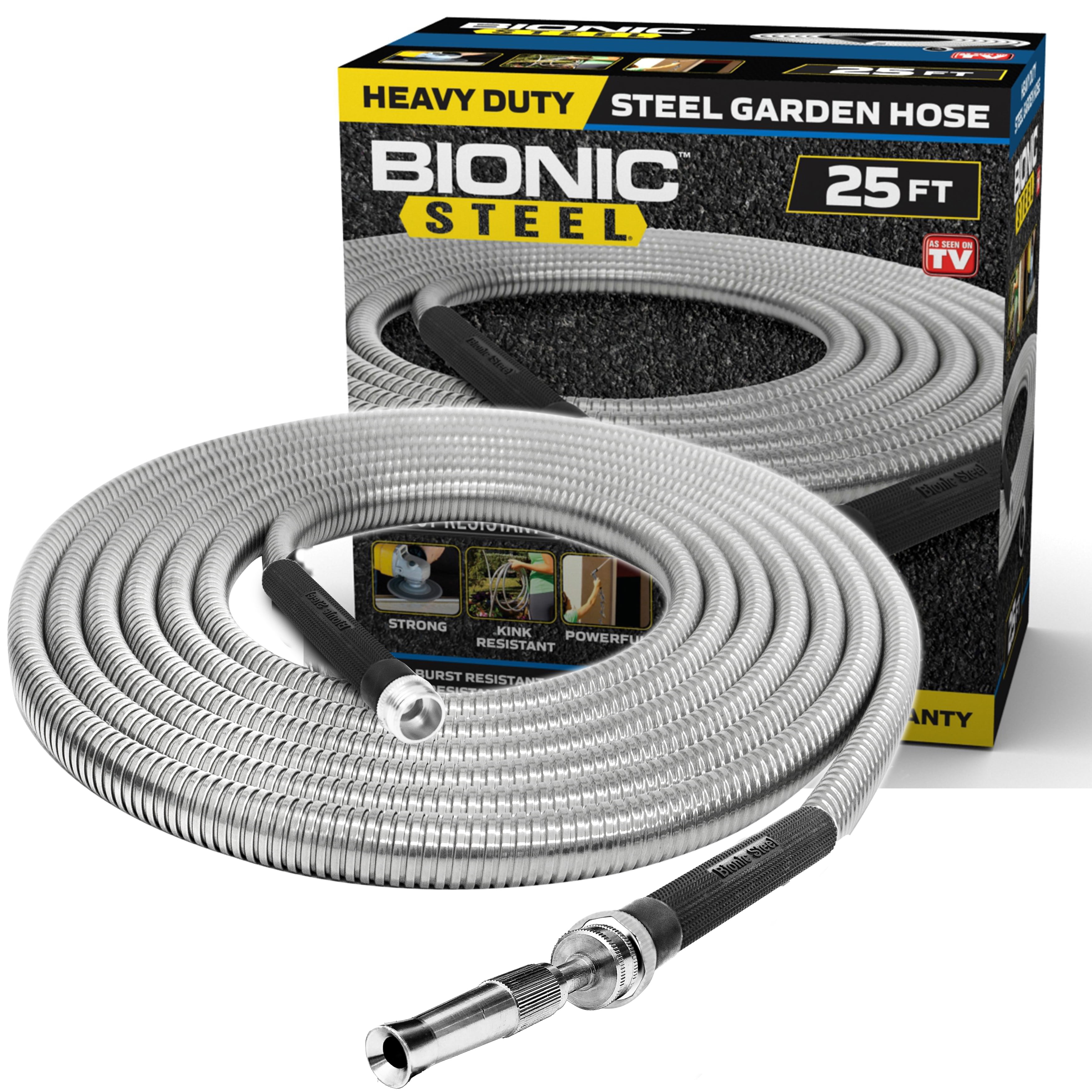 Bionic Steel Garden Hose, 304 Stainless Steel Metal Water Hose Flexible, Lightweight, Crush